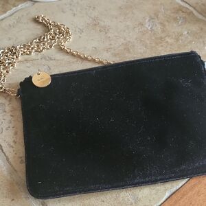 LOFT Black Faux Velvet Crossbody with Gold Chain
